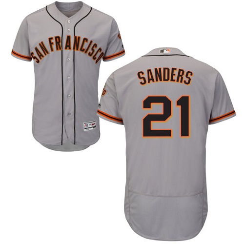 Giants #21 Deion Sanders Grey Flexbase Authentic Collection Road Stitched MLB Jersey - Click Image to Close